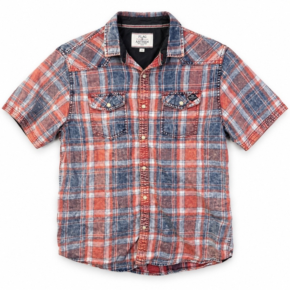 Pearl Snap Western Mens Plaid Western Pearl Snap Short Sleeve Shirt M
